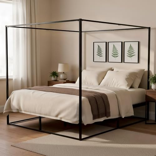 CLP Letto a Baldacchino Batoni, Letto Matrimoniale per Adulti, Struttura e Rete in Metallo Nero, Letto Stabile, Dimensione:180 x 200 cm