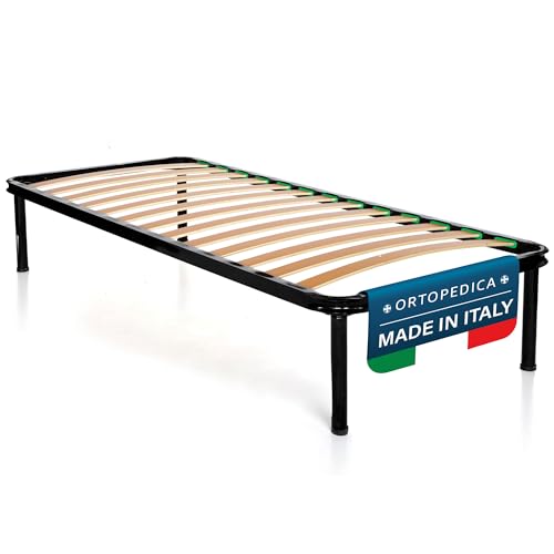 DOLCI SOGNI Rete Letto Singolo 80x190 cm, Letto Ferro Battuto con Rete a Doghe, Altezza 35 cm, Rete Ortopedica e 4 Piedi Letto Smontabili Fissaggio a Doppio Bullone, 100% Made in Italy