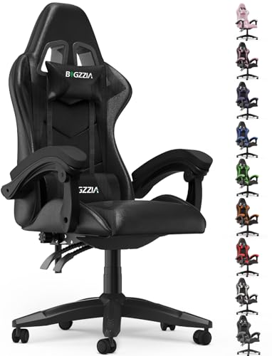 Racingreat Sedia da Gaming, Sedia Gaming Ergonomica per Gamer, Sedie per Computer con Cuscino Lombare e Poggiatesta per Ufficio, per Adulti, Ragazze e Ragazzi(Nero)