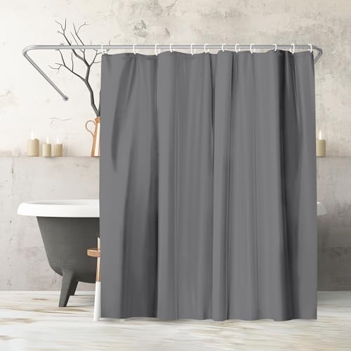 Americanflat Tenda Doccia 180x200 cm Grigio a Tinta Unita – Tenda Vasca da Bagno 100% Poliestere – Tenda per Doccia con Anelli in Metallo e 12 Ganci – Shower Curtain Resistente all'Acqua