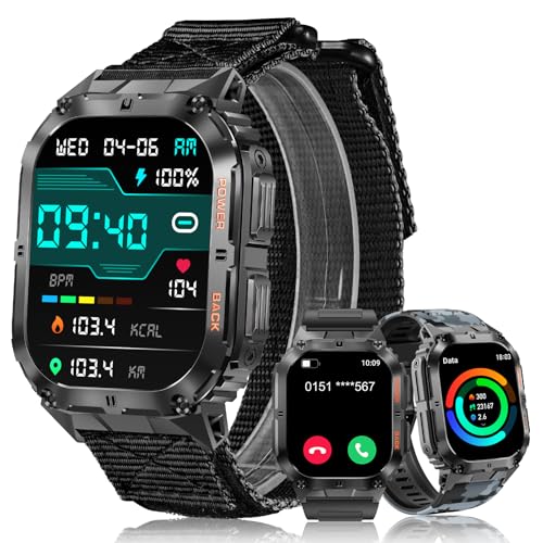 MEGALITH Smartwatch Uomo Chiamate Whatsapp: Orologio da Polso Android iOS Compatibile - Fitness Tracker Smart Watch Contapassi Nero Nylon
