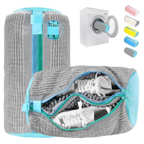 2 in 1 Sacchetto Scarpe Lavatrice, Versione Migliorata Sacchetto per Lavare Scarpe in Lava-trice, Riutilizzabile Doppie Cerniere e Doppie Tasche Sacchetti Scarpe Lava-trice