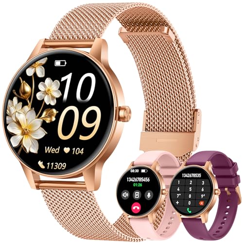Smartwatch Donna Orologio Chiamate Bluetooth: 1,27" Tondo Touch Orologi Smart Watch da Impermeabile Sport Fitness Contapassi Cardiofrequenzimetro Pressione Caloriec Oro Polso per Android iOS Telefono