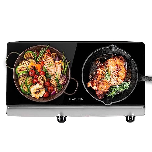 Klarstein Piano Cottura Elettrico Vetroceramica, 2 Fuochi Moderno, 2 Piastre 2400W Integrato, Vetroceramica Touch con Timer
