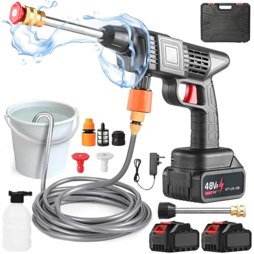Idropulitrice Portatile ad Alta Pressione con Doppia Batteria 48V, Valigetta, Ugelli Regolazione Getto, Serbatoio per Detergente e Caricabatterie, Ideale per Pulire Moto, Auto, Giardino, Balcone
