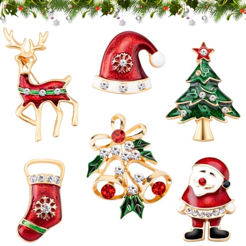 MELLIEX 6 Pezzi Mini Spilla di Natale Pin di Neve Set con Decorazioni Natalizie in Cristallo di Strass
