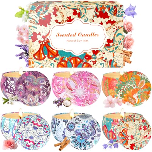 Set di 6 candele profumate in cera di soia naturale, per aromaterapia, per rilassamento, stress, festa della mamma, compleanno, candele profumate regalo per donne