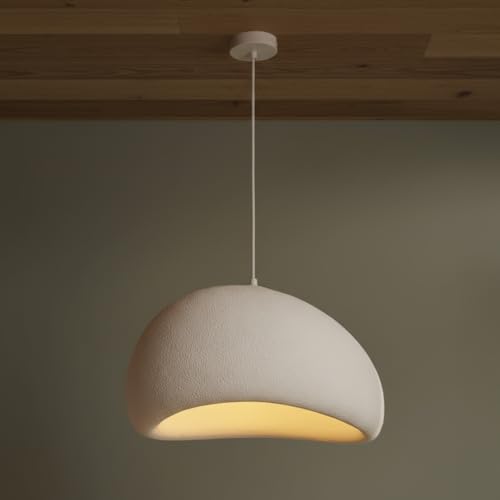 BARCELONA LED Lampada a Sospensione Wabi Sabi Grande 30cm Bianca Stile Giapponese Moderno Effetto Pietra in Resina Lampada da Soffitto Stile Industriale e Classico E27 per Soggiorno Cucina