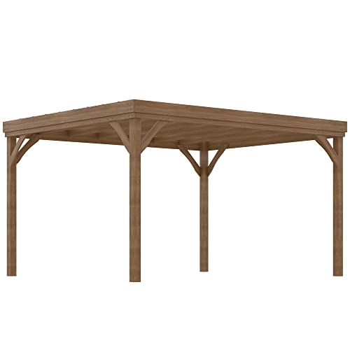 Outsunny Pergola 4 x 3 m in legno tradizionale autoportante con 4 piedi Terrazza sul tetto da decorare - marrone