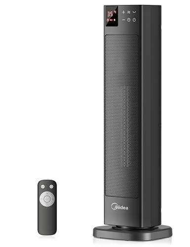Midea NTH20-22ERSE Stufa Elettrica in Ceramica 2000W con Termostato e Telecomando, 58 cm, 3 Modalit&agrave; Timer 24H, Protezione Surriscaldamento e Ribaltamento, Riscaldamento Rapido per Ufficio Camera Casa