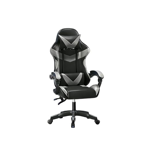 Baroni Home Sedia Gaming con Schienale Ergonomico Inclinabile e Altezza Regolabile, Sedia Ufficio con Supporto Lombare, Poggiatesta Imbottito, 50x62x110-120 cm, Nera e Grigia