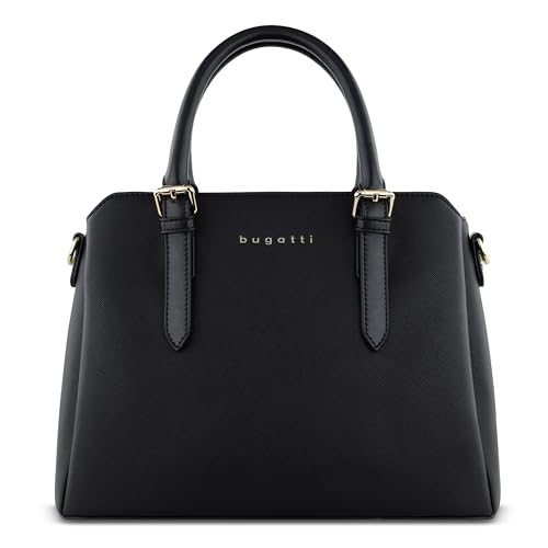 bugatti Ella Borsa da donna, borsa bowling di medie dimensioni in similpelle stile Saffiano, nera