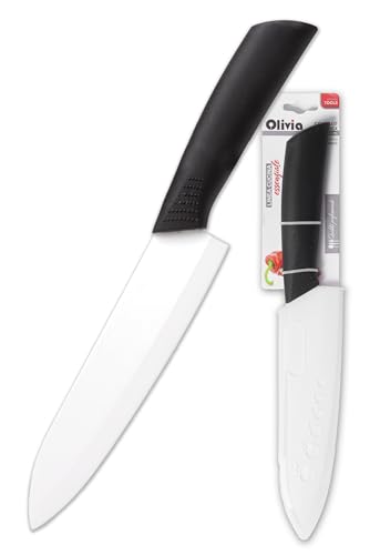 IPEA Coltello in Ceramica Grande per Frutta, Verdura, Carne - Lama 17,8 cm - Coltello Chef da Cucina Multiuso con Lama Affilata per Tagliare e Spelare Cibo e Ortaggi - Coprilama e Manico Antiscivolo