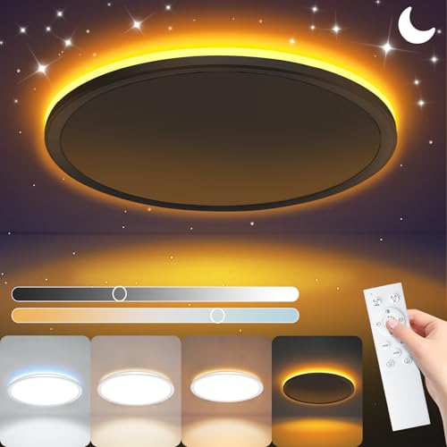 NEEMOSI Plafoniera Led Soffitto Dimmerabile con Timer, 24W Lampadario LED Soffitto con Telecomando & Luce Notturna, Moderna Plafoniere Rotonda per Cucina, Bagno, Camera da Letto, Soggiorno Ø29.5cm
