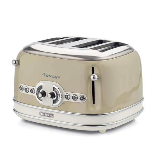 Ariete 156 Tostapane Vintage 4 fette di pane - senza pinze - 6 Livelli di tostatura - Defrost - 1600 Watt - Linea Vintage - Beige
