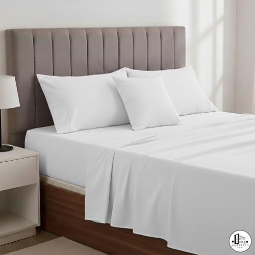 Lenzuola matrimoniali - Set letto matrimoniale completo di lenzuolo matrimoniale Sopra, Sotto con Angoli e Federe - Lenzuola matrimoniali cotone blend anallergico Made in Italy (Bianco, MATRIMONIALE)