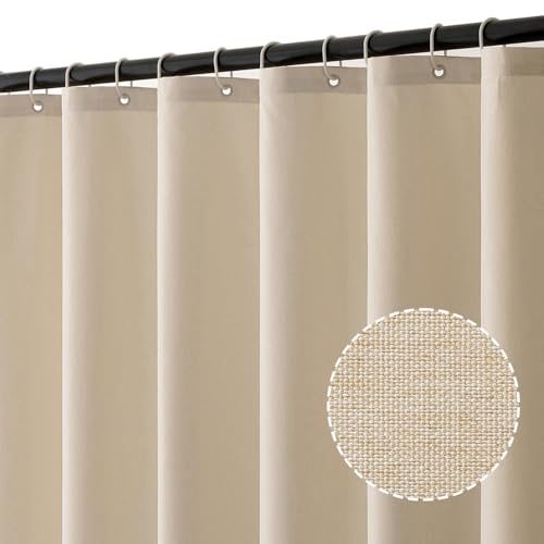 MIULEE Tenda da doccia in lino 180x200 cm Beige chiaro, tende da doccia impermeabili in poliestere di lusso per hotel, tenda da bagno in tessuto lavabile antimuffa con 12 anelli