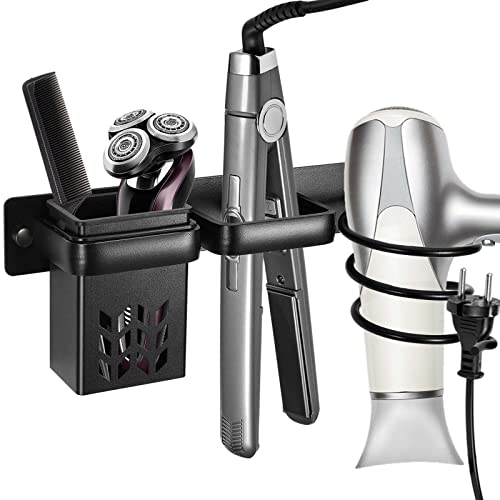 Porta Asciugacapelli, Supporto per Asciugacapelli, Porta Asciugacapelli da Parete Alluminio con Fermacavi con Viti di Fissaggio, Porta Phon da Muro, Supporto per Piastra per Riporre Piastra Capelli