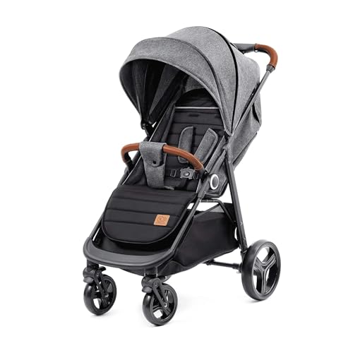 Kinderkraft GRANDE PLUS Passeggino Leggero dalla Nascita fino 22 kg, Pieghevole con una Mano, Posizione Sdraiata, L'ammortizzazione su Tutte le Ruote, Cappottina XL, Grigio