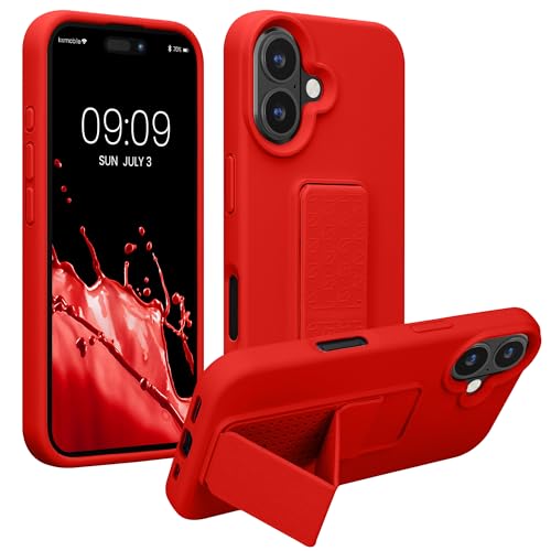 kwmobile 1x Custodia Compatibile con Apple iPhone 16 - Cover Supporto Dita - Back Case per Smartphone - Protezione Gommata Rosso