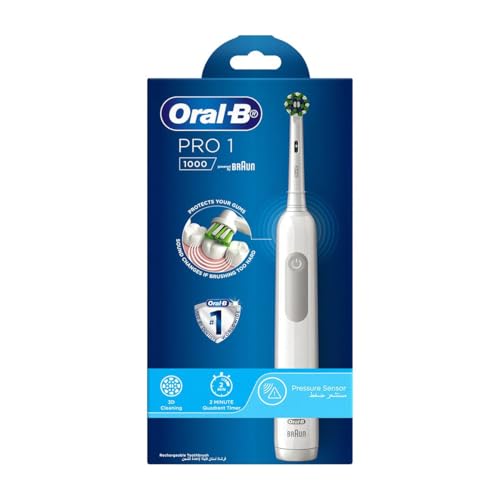 Oral-B Spazzolino elettrico ricaricabile Pro 1 1000 con sensore di pressione alimentato da Braun - Bianco