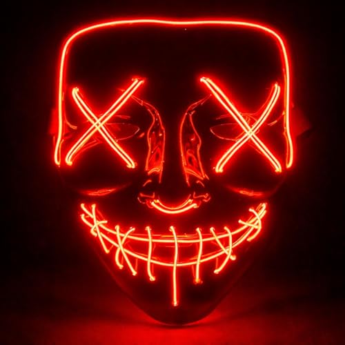 TK Gruppe Timo Klingler Maschera horror a LED rossa - come da Purge con effetti di luce 3X, controllabili, per Halloween come costume per uomini e donne
