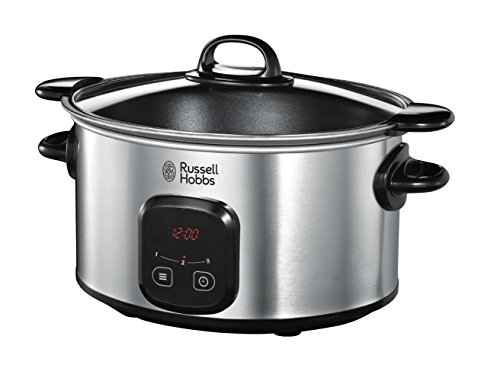 Russell Hobbs Pentola Cottura lenta Digitale, 6 L, Pentola Antiaderente rimovibile inclusa, Lavastoviglie ok, 200 W Acciaio Inox, Slowcooker 22750-56