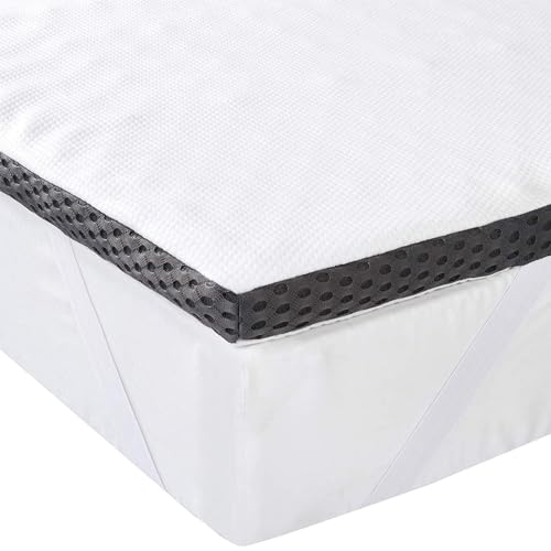 Amazon Basics Topper Piazza e Mezzo 120 x 200 cm in Memory Foam, 4 cm Coprimaterasso con Angoli Elastici, Bianco