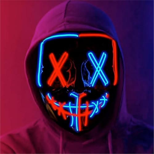 FASCHINFEVER Maschera illuminata a LED rosso & blu, a tema film &ldquo;La notte del giudizio&rdquo;, controllabile, adatta per Halloween e carnevale, unisex