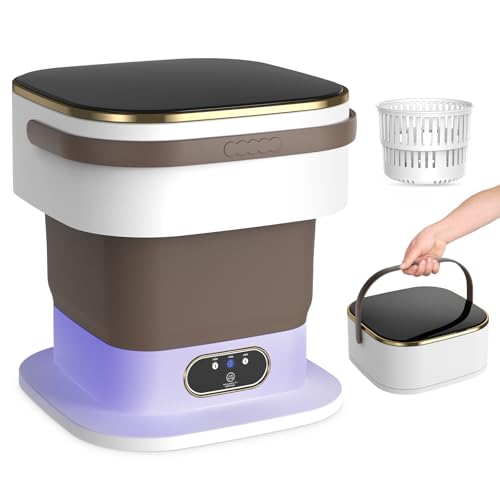 Mini Lavatrice,15L 2 in 1 Lavatrice Portatile con Centrifuga e 3 modalit&agrave; di pulizia per Piccoli vestiti, Lavatrice da Campeggio Pieghevole per Viaggi, Appartamenti (Cachi)