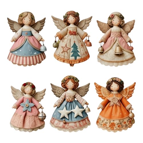 Decorazioni Natalizie Angelo | 6 Pezzi Ciondoli In Legno Naturale,Ornamento Natalizio A Forma Di Angelo | Per Famiglia Amici Bambini Decorazione Parete Corona Ghirlanda Festa Interno Esterno