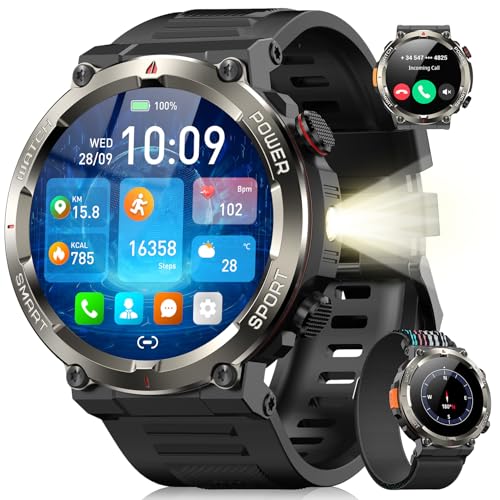 Blackview Smartwatch Uomo, Orologio Intelligente Fitness con Chiamate Bluetooth,1.45" Militari Smart Watch Tracker 100+ Modalit&agrave; Sportive/Cardiofrequenzimetro/SpO2/Torcia/Bussola per Android iOS