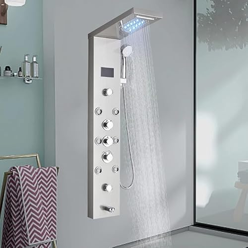 Colonna doccia idromassaggio, colonna doccia in acciaio inox con 8 raggi massaggianti sistema doccia a parete spazzolato