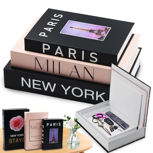 YUJUVI Libri Decorativi per Arredamento Scatola Portaoggetti 3 Pezzi Set Libri in Finto Impilata per Decorazione per Decorazione Domestica (3 Pezzi Set F)