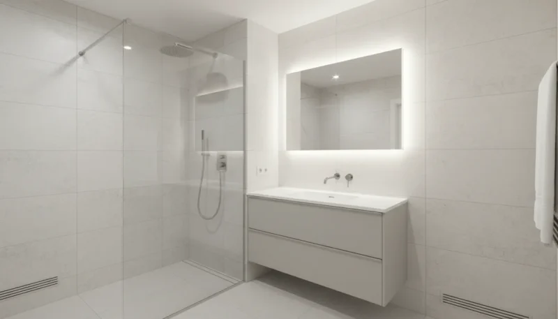 Bagno cieco moderno con sistema di ventilazione e illuminazione LED