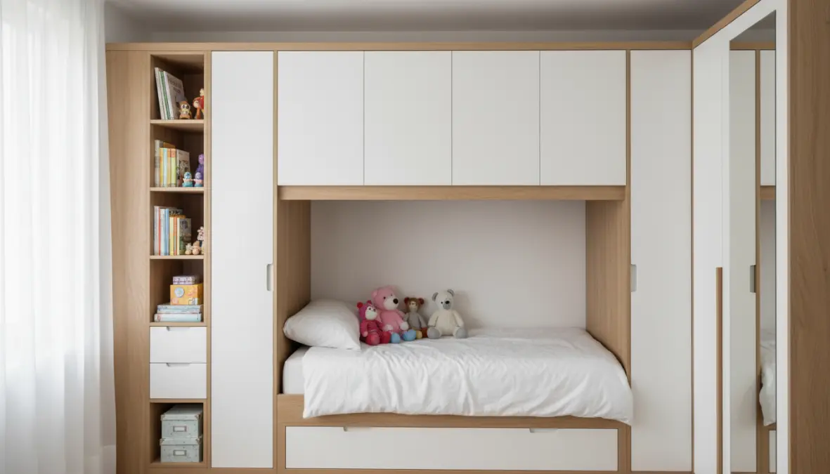 Armadio a ponte salvaspazio per cameretta piccola con ottimizzazione verticale