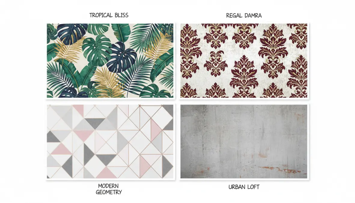 Diverse tipologie e stili di carta da parati moderna per camera da letto