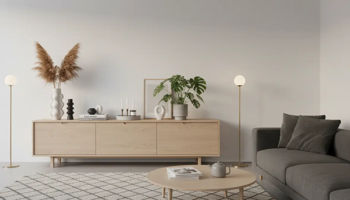 Cassettiera design per soggiorno in stile moderno con elementi decorativi