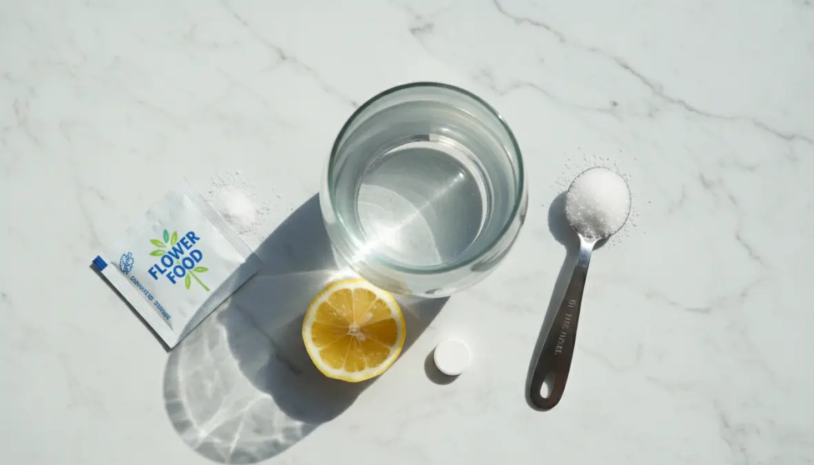 Strumenti e prodotti per cambiare acqua e curare fiori recisi quotidianamente