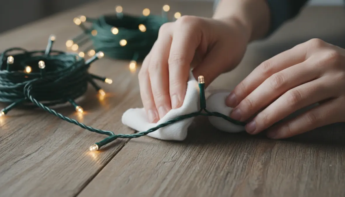Pulizia e manutenzione delle luci natalizie prima della conservazione