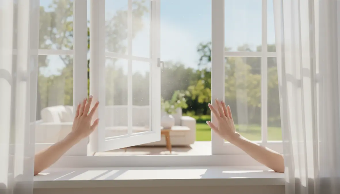 Aerazione casa aprendo finestre per eliminare umidità naturalmente