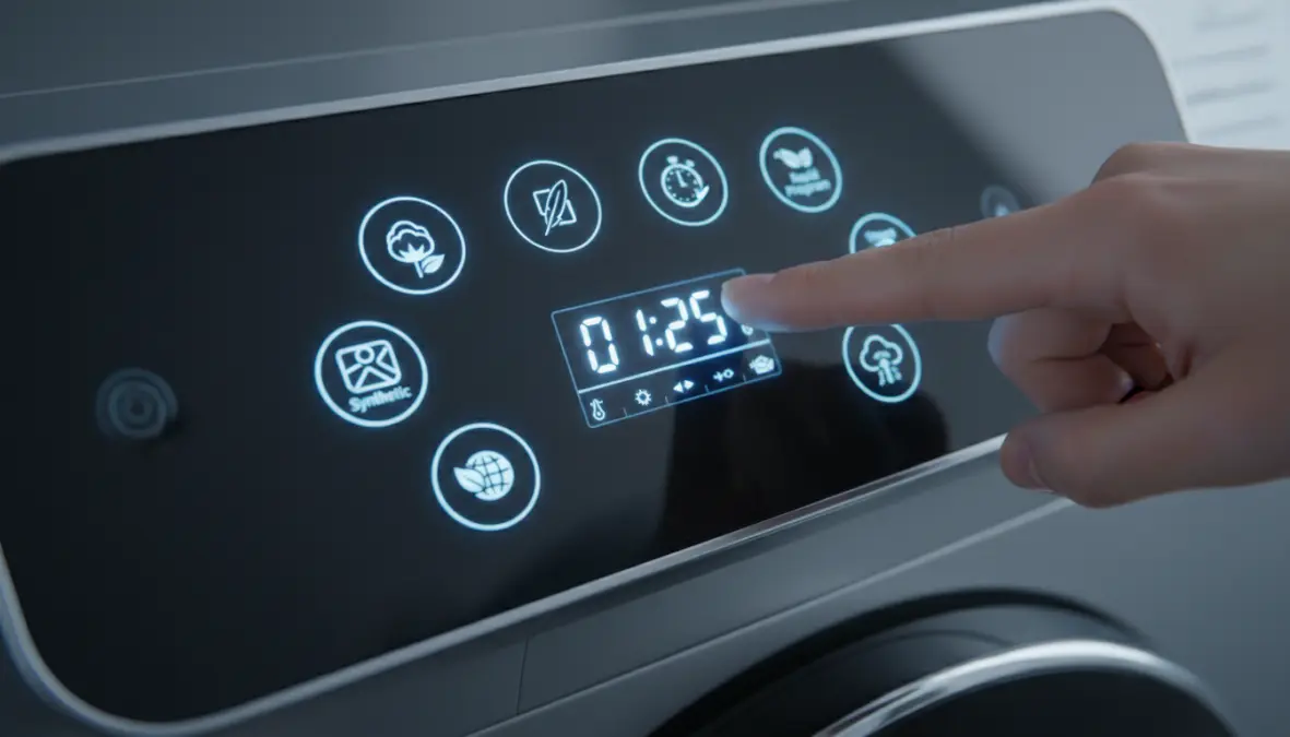 Pannello programmi lavatrice con lavaggio rapido e funzioni eco per risparmio energetico