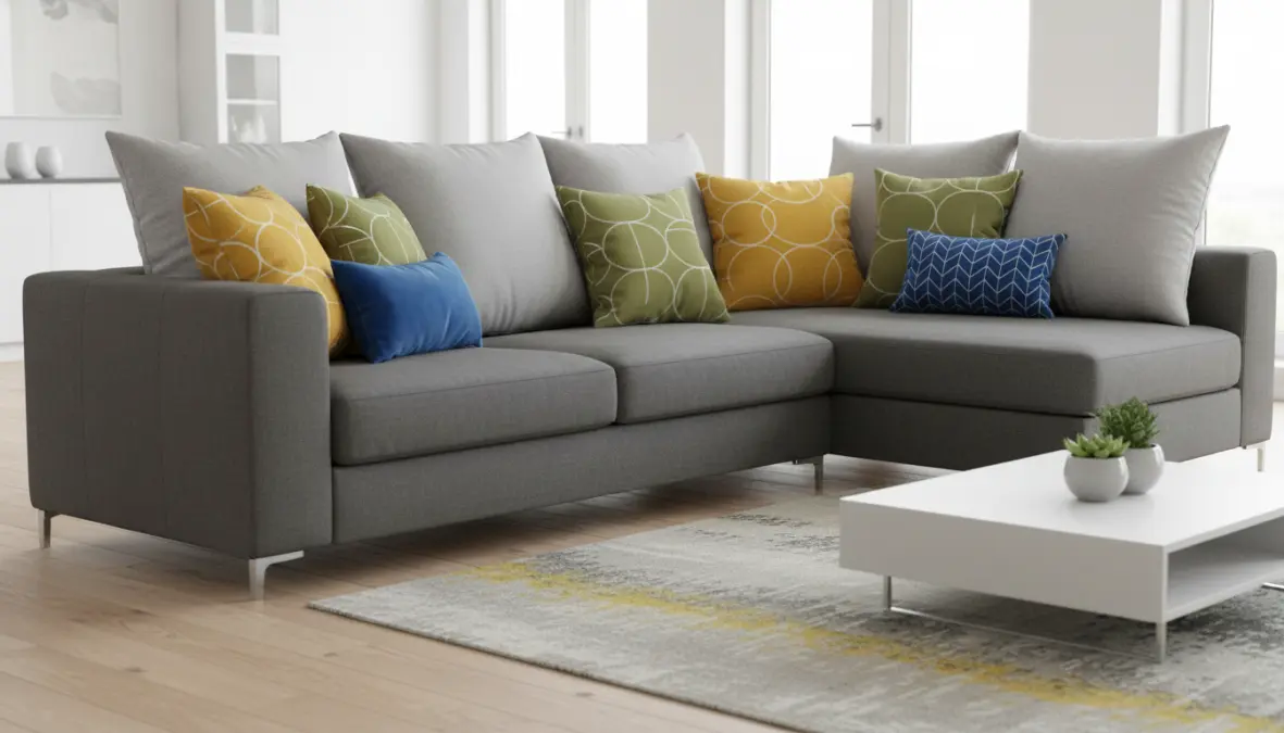 Palette colori per abbinamento cuscini colorati divano in salotto moderno