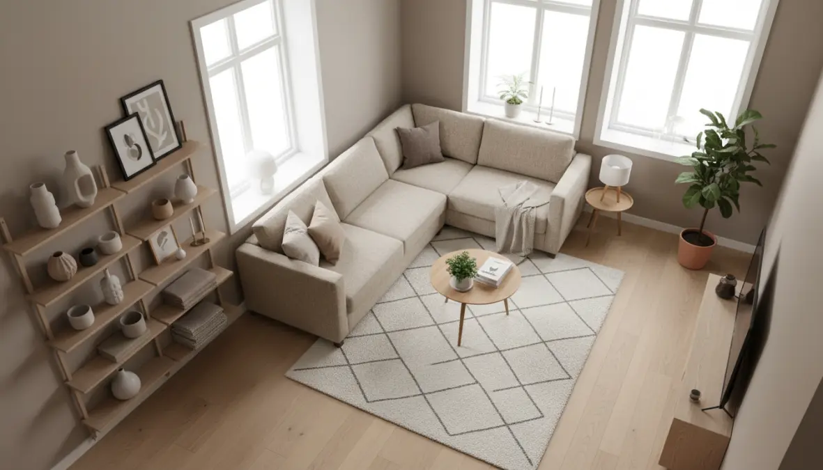 Divano angolare piccolo che ottimizza lo spazio in un salotto moderno