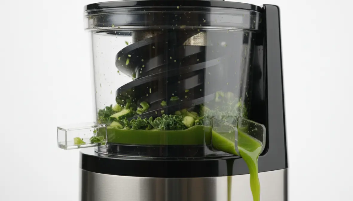 Dettaglio meccanismo coclea estrattore a freddo che spreme frutta e verdura