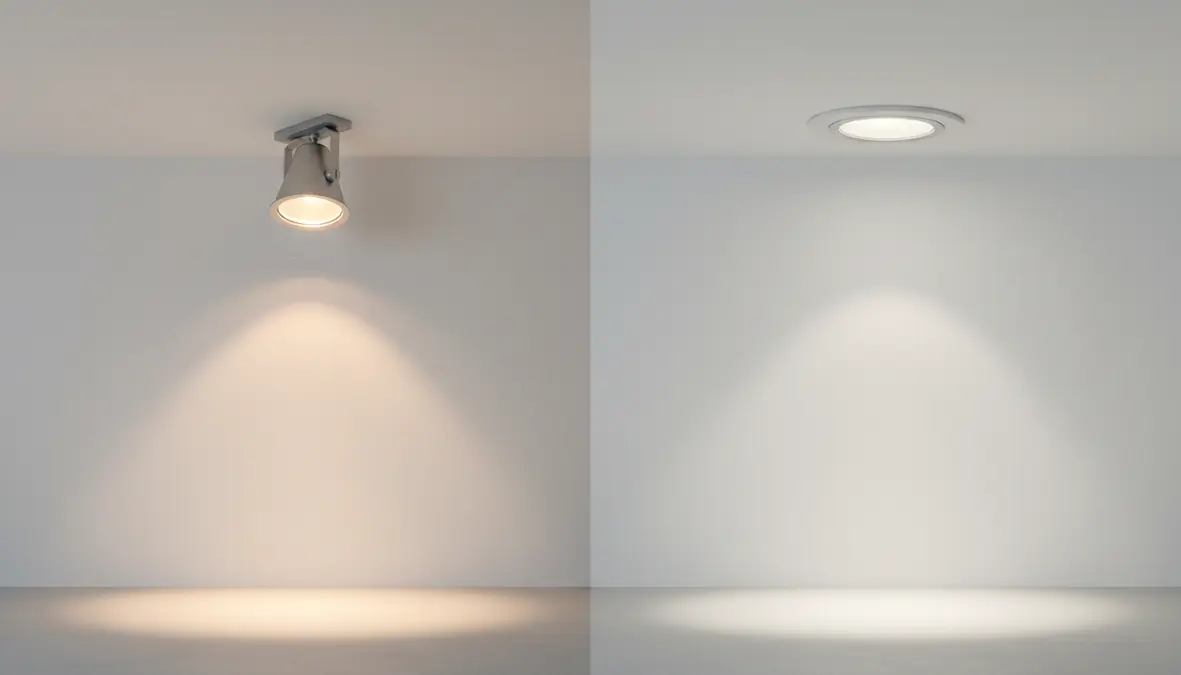 Confronto tra faretti orientabili e fissi a incasso con diversi fasci luminosi