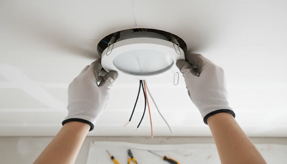 Installazione professionale di faretti a incasso in cartongesso con dettaglio tecnico