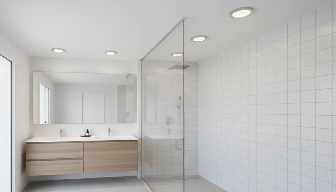 Faretti a incasso IP65 per bagno installati sopra la zona doccia resistenti all'umidità