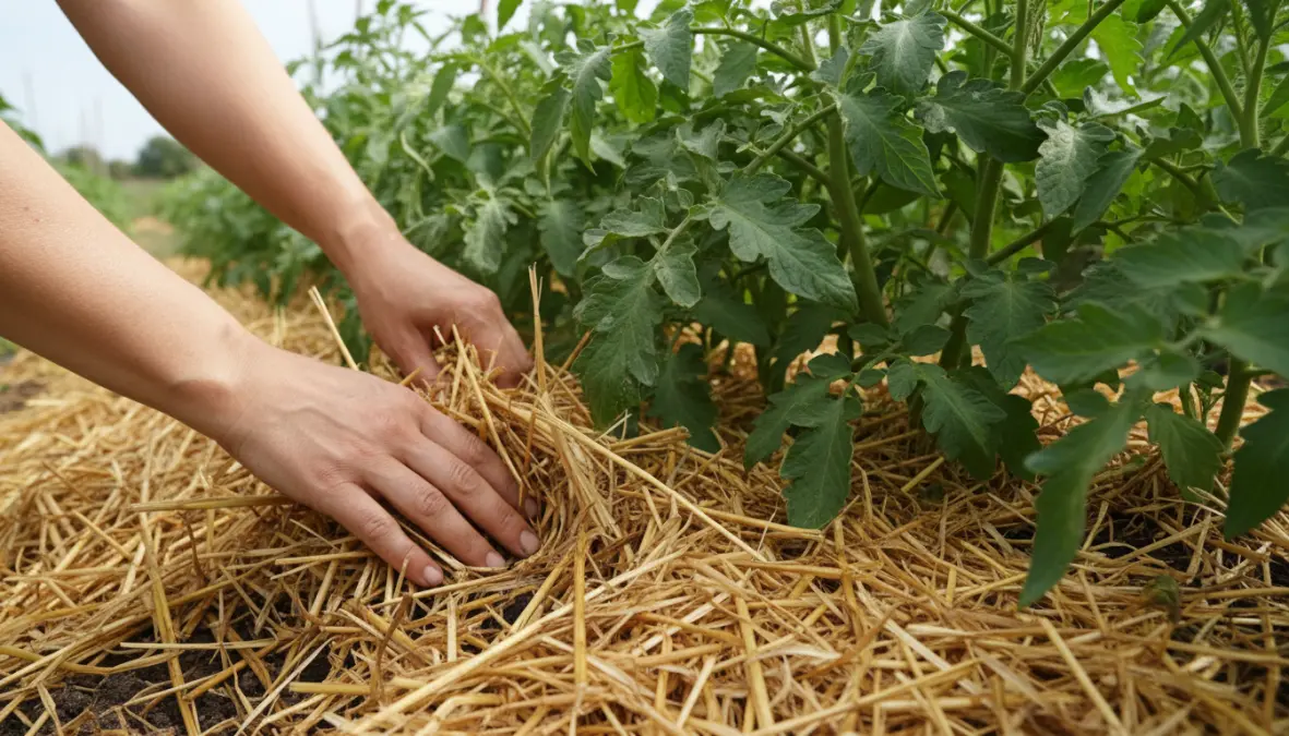 Come fare la pacciamatura con paglia attorno alle piante dell'orto