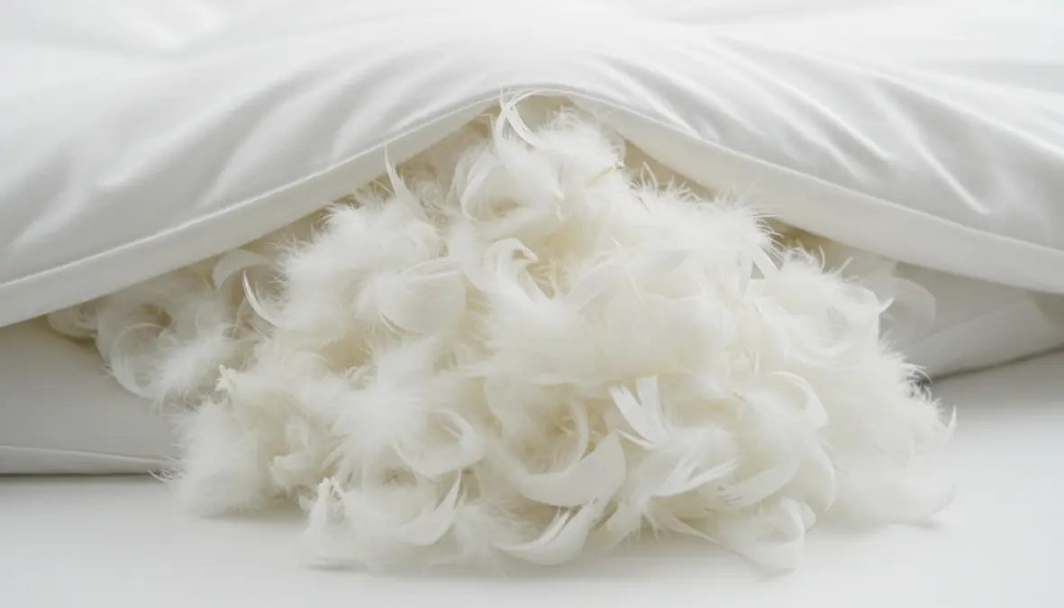 Dettaglio imbottitura in piume naturali per piumone di qualità